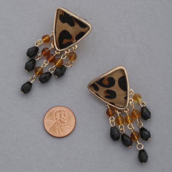 ANIMAL PRINT TRIANGLE BEADED DANGLE EARRING