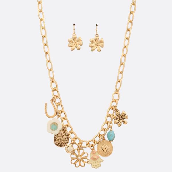 HAMSA HAND FLOWER CHARM NECKLACE