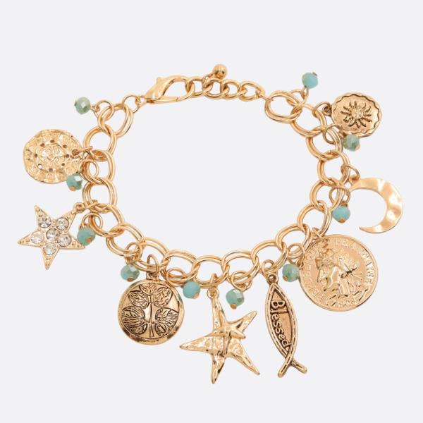 STAR COIN TREE MULTI CHARM METAL BRACELET