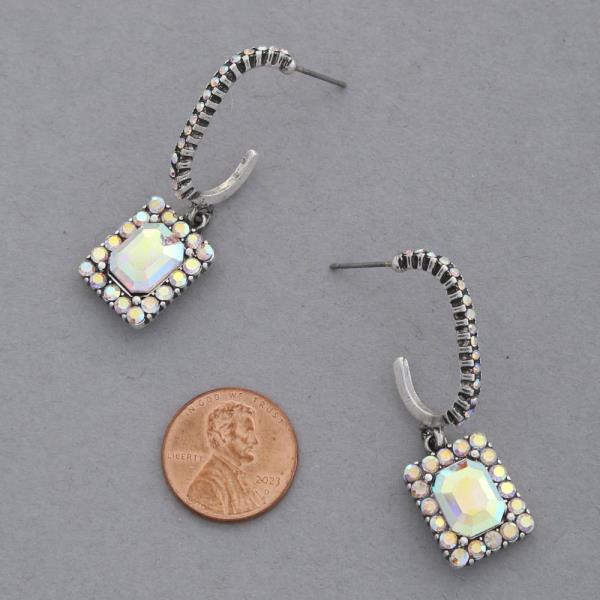 SQUARE RHINESTONE HOOP EARRING