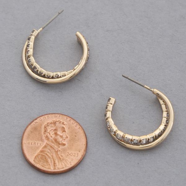 DOUBLE OPEN HOOP RHINESTONE METAL EARRING