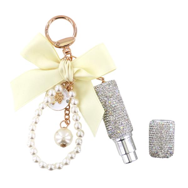 RHINESTONE REFILL BOTTLE PEARL RIBBON KEYCHAIN