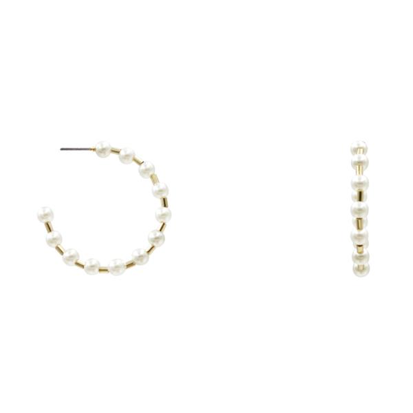 METAL PEARL C HOOP EARRING