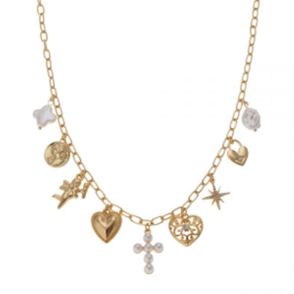 CROSS HEART STARBURST CHARM NECKLACE