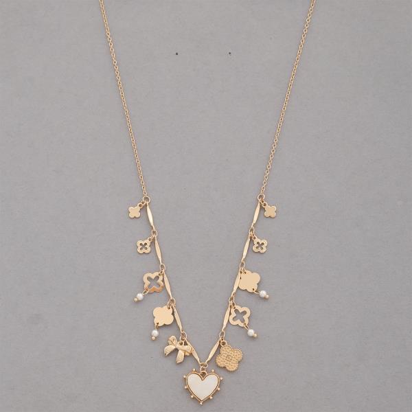 CLOVER BOW PEARL CHARM NECKLACE