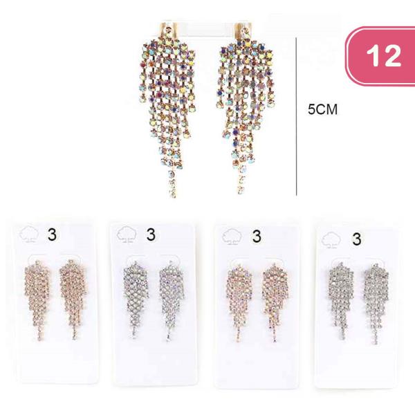 RHINESTONE TASSEL DANGLE EARRINGS (12 UNITS)