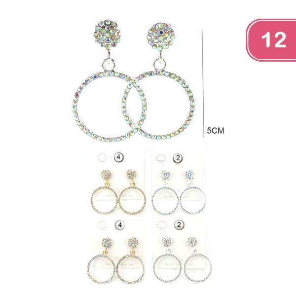 ROUND RHINESTONE DANGLE EARRING (12 UNITS)