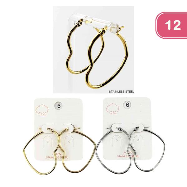 STAINLESS STEEL HEART HOOP EARRINGS (12 UNITS)