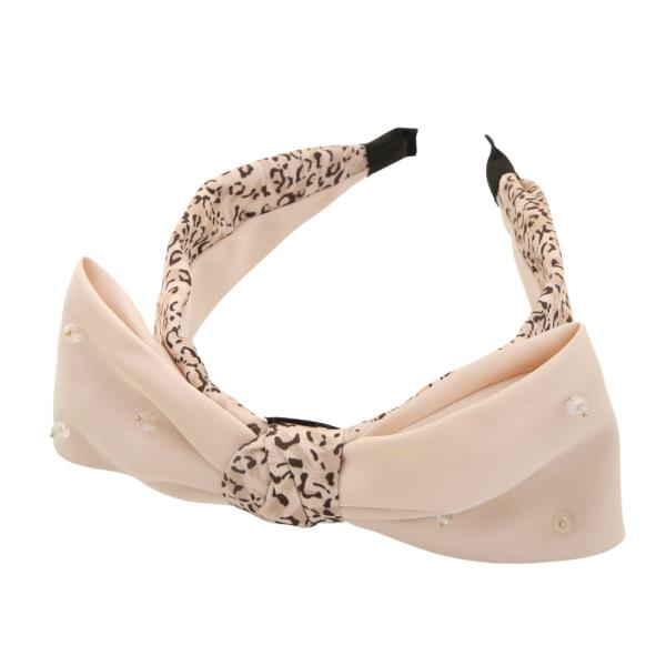 WIDE RIBBON BOW ANIMAL PRINT HEADBAND