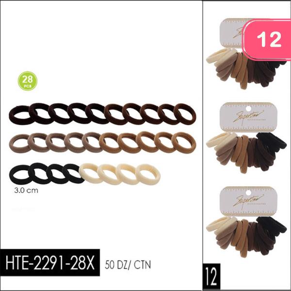 FABRIC ELASTIC BASIC ROUND HAIR TIE SET (12 UNITS)