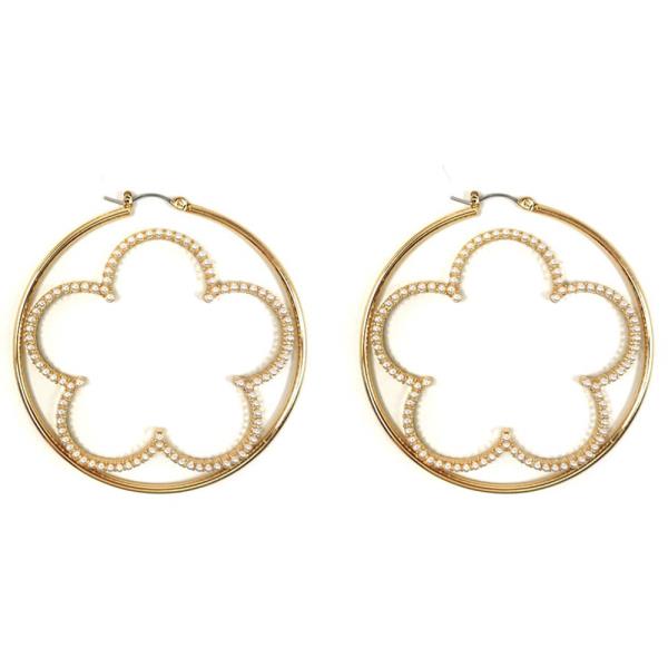 ROUND METAL FLOWER PEARL HOOP EARRING