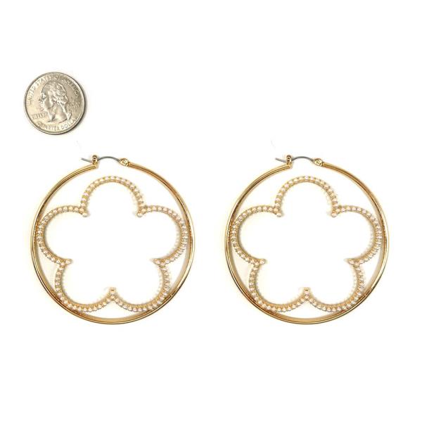 ROUND METAL FLOWER PEARL HOOP EARRING