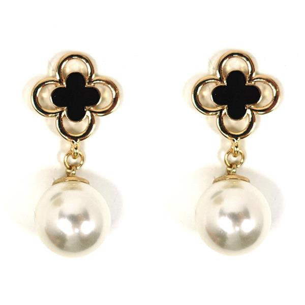 METAL CLOVER PEARL DANGLE EARRING