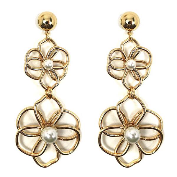 DOUBLE METAL FLOWER DANGLE EARRING