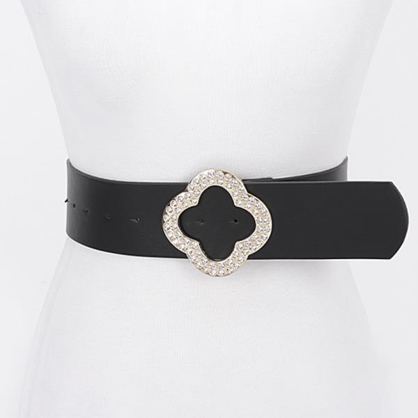 RHINESTONE METAL BUCKLE METALLIC STRETCH BELT