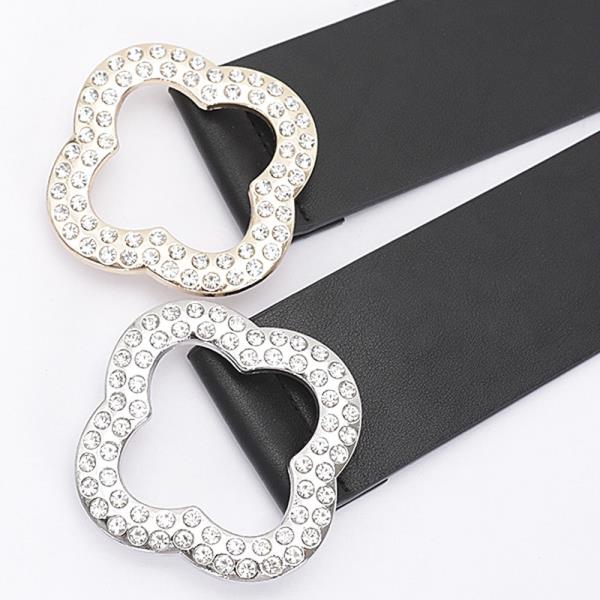 RHINESTONE METAL BUCKLE METALLIC STRETCH BELT