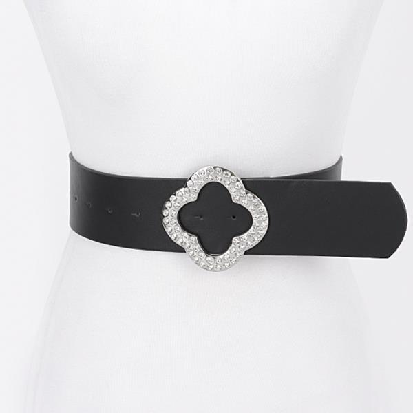 RHINESTONE METAL BUCKLE METALLIC STRETCH BELT