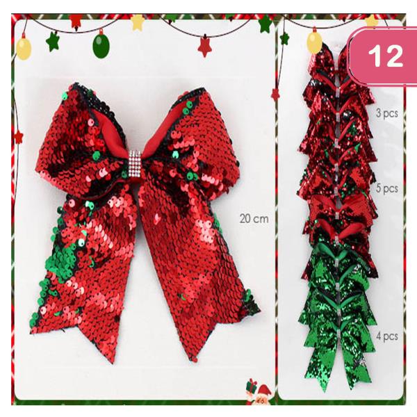 CHRISTMAS SEQUINS HAIR BOW PINS (12 UNITS)