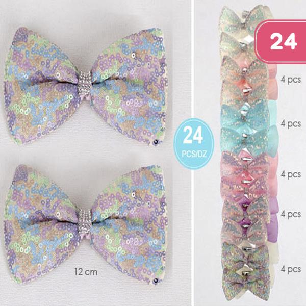 SEQUIN HAIR BOW PINS (24 UNITS)