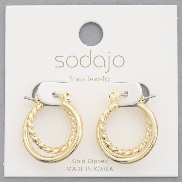 SODAJO TWISTED SOLID DOUBLE HOOP GOLD DIPPED EARRING