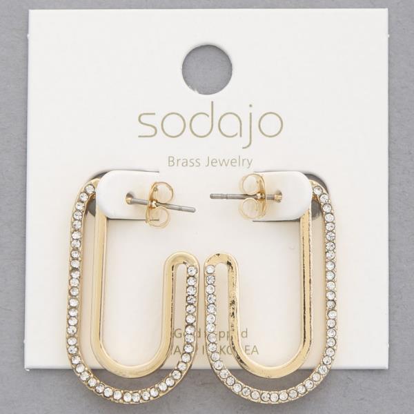 SODAJO RHINESTONE SOLID LONG OVAL GOLD DIPPED EARRING