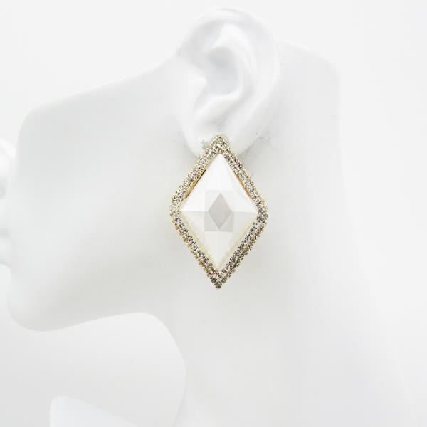 WHITE STONE RHOMBUS POST EARRING