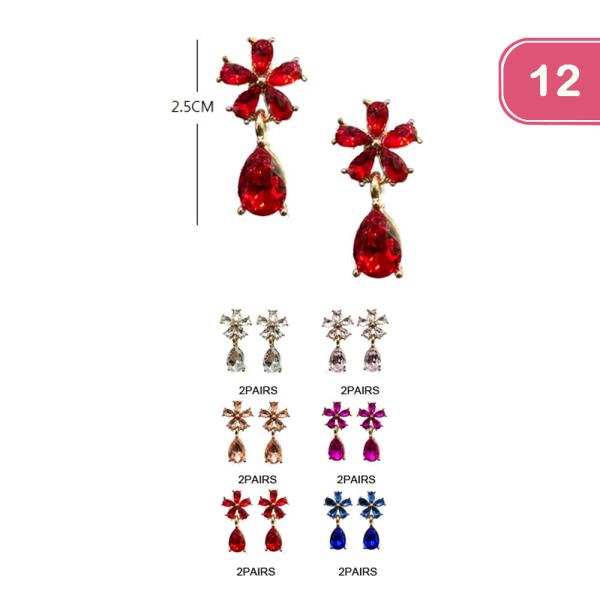 FLOWER RHINESTONE DANGLE EARRING (12 UNITS)