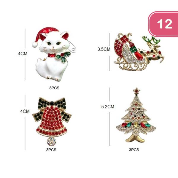 RHINESTONE CHRISTMAS BROOCH (12 UNITS)