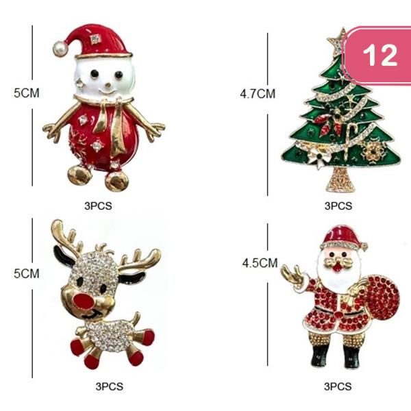 RHINESTONE CHRISTMAS BROOCH (12 UNITS)