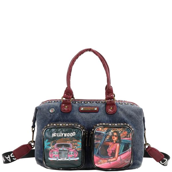 NICOLE LEE HOLLYWOOD DRIVE WASHED DENIM HANDBAG