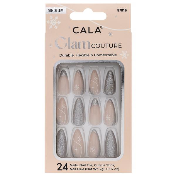 CALA GLAM COUTURE ALMOND SILVER GLITTER NAILS DECORATION SET