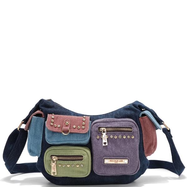 NICOLE LEE COLOR BLOCK DENIM CROSSBODY BAG