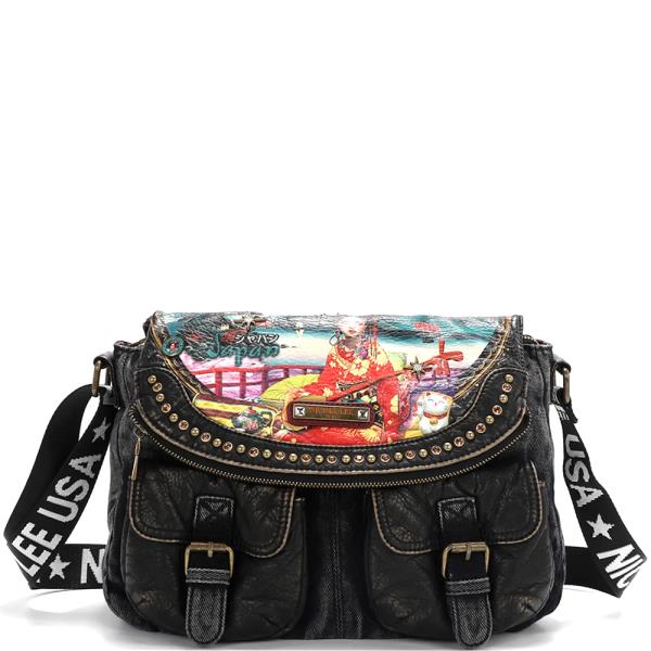 NICOLE LEE AKIKO LA BELLEZA DENIM FLAG CROSSBODY BAG