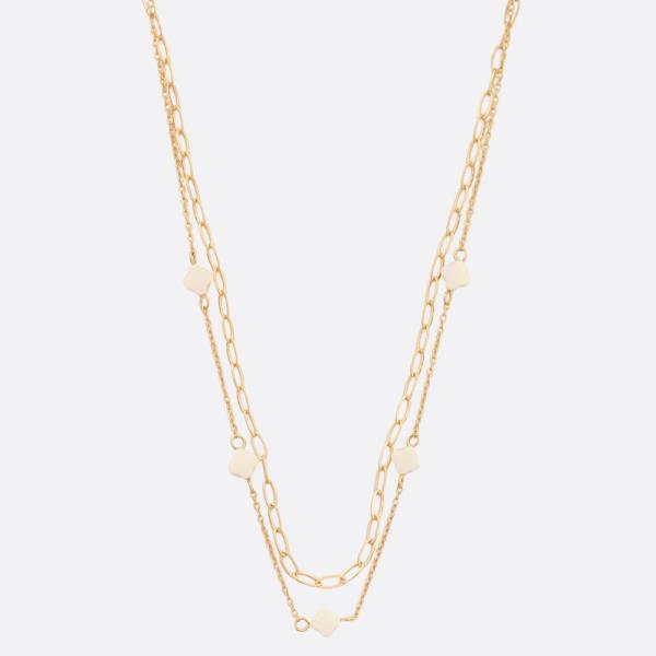 CLOVER CHARM OVAL LINK LAYERED NECKLACE