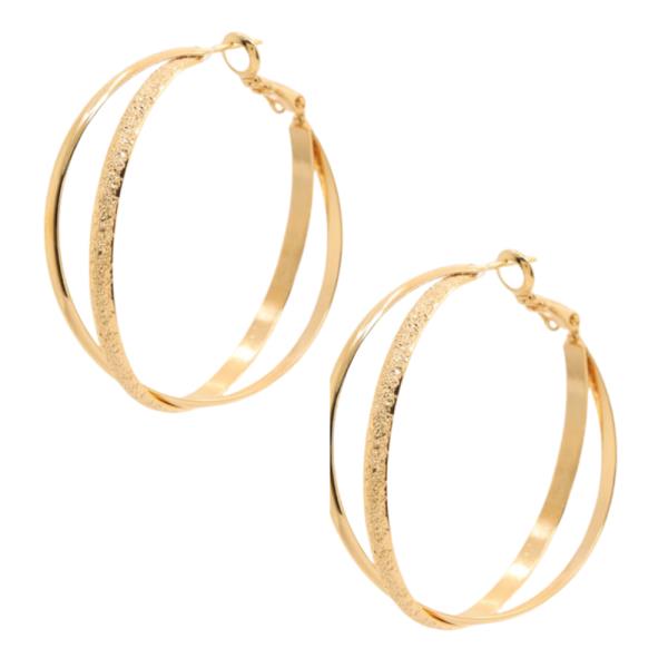 14K GOLD DIPPED TEXTURED SOLID DOUBLE HOOP EARRING