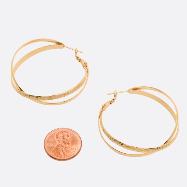 14K GOLD DIPPED TEXTURED SOLID DOUBLE HOOP EARRING