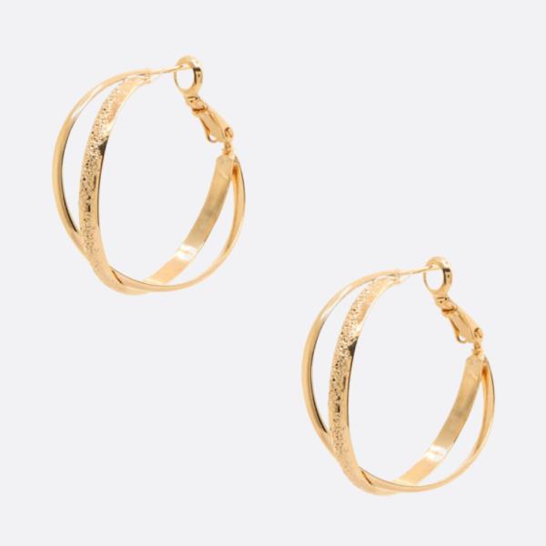 14K GOLD DIPPED TEXTURED SOLID DOUBLE HOOP EARRING