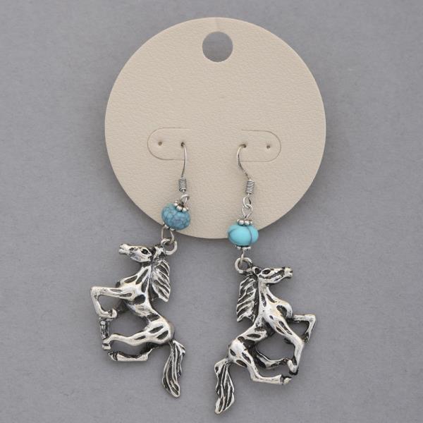 WESTERN HORSE TURQUOISE BEAD DANGLE EARRING