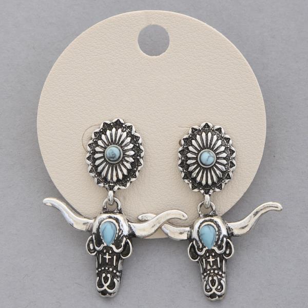 WESTERN STYLE COW SKULL DANGLE EARRING