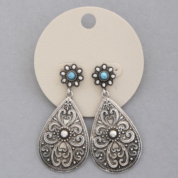 WESTERN STYLE TQ STONE TEARDROP DANGLE EARRING