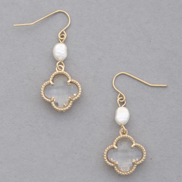 CLOVER STONE PEARL BEAD DANGLE EARRING