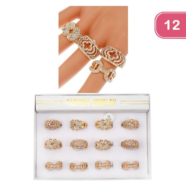 RHINESTONE ASSORTED RINGS (12 UNITS)