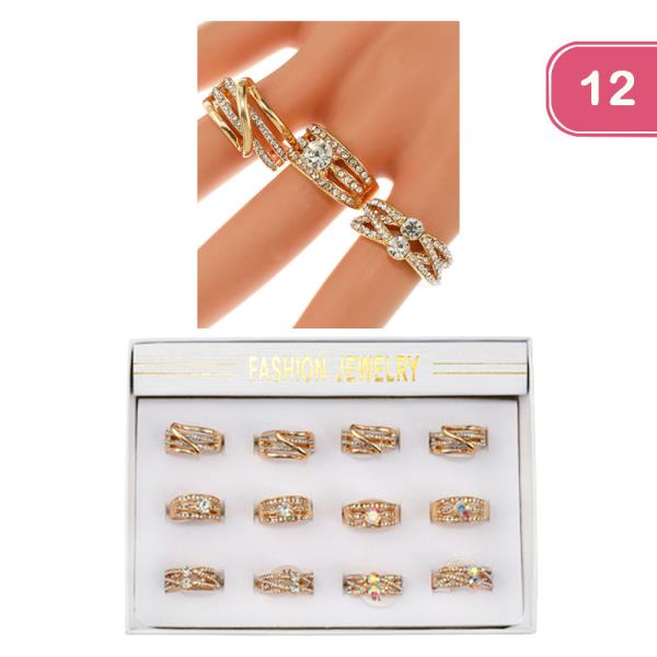 RHINESTONE ASSORTED RINGS (12 UNITS)