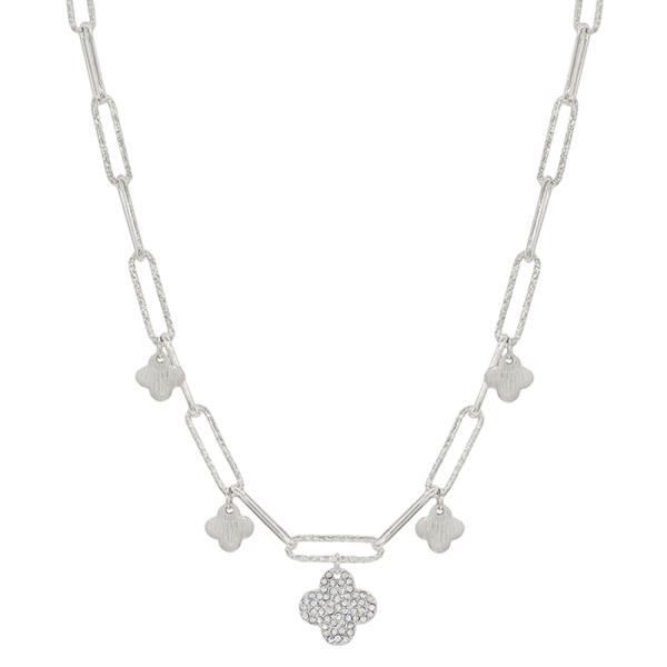 CLOVER PAVE CHARM CHAIN SHORT NECKLACE