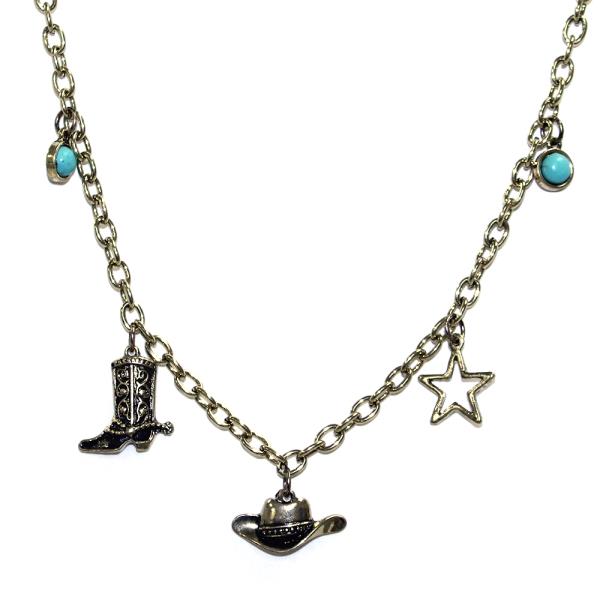 WESTERN METAL CHAIN MULTI CHARM NECKLACE