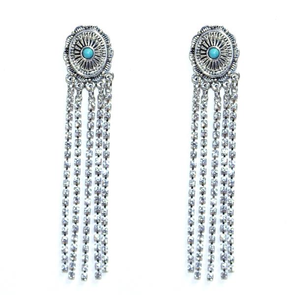 WESTERN STYLE RHINESTONE TASSEL DANGLE EARRING