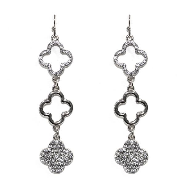 RHINESTONE TRIPLE CLOVER DANGLE EARRING