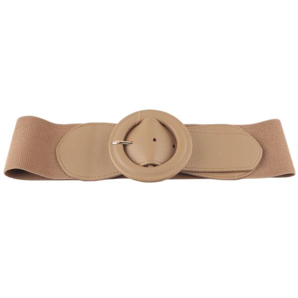 FAUX LEATHER ROUND BUCKLE ELASTIC BELT