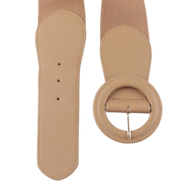 FAUX LEATHER ROUND BUCKLE ELASTIC BELT