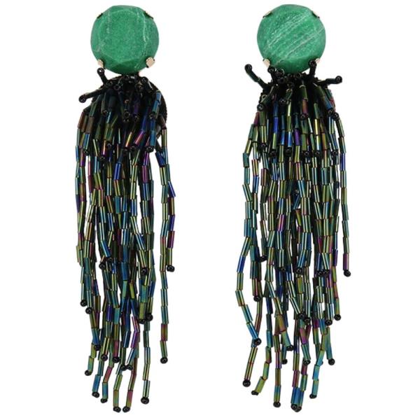 ROUND STONE BEAD TASSEL EARRING